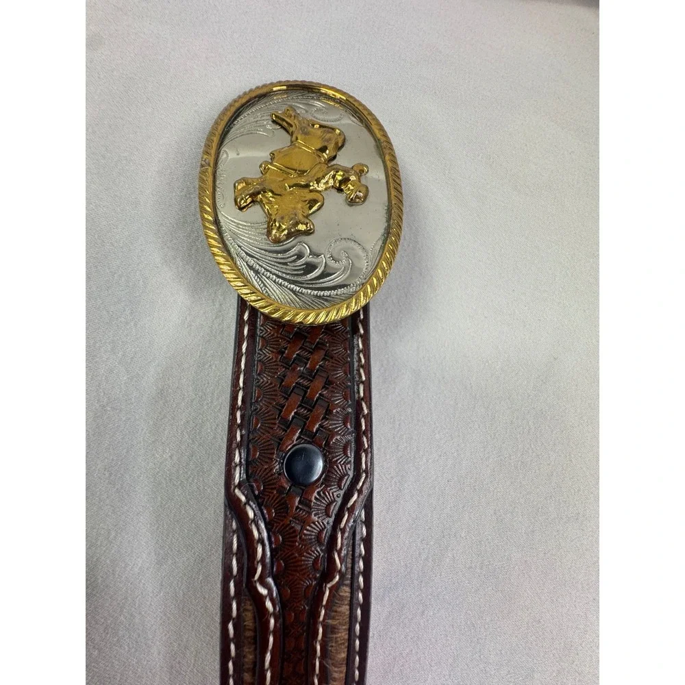 Ariat Mens Western Leather Belt Bull Rider Trophy Buckle Hair on Hide Brown 34